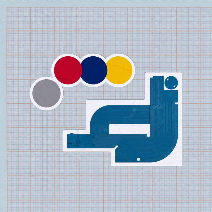 a blue and red and grey graphics