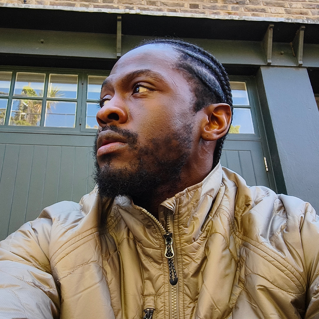 a man looking up to the side